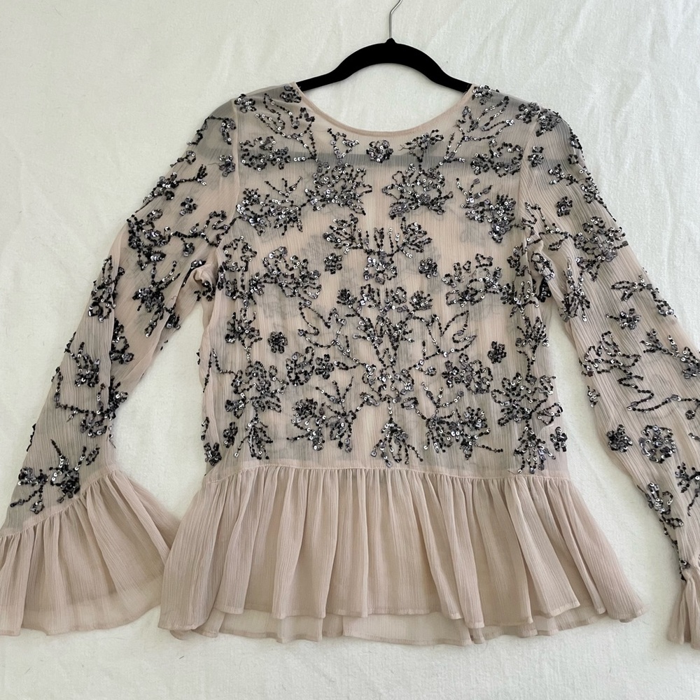 Beautiful nude sequins ruffled Zara blouse